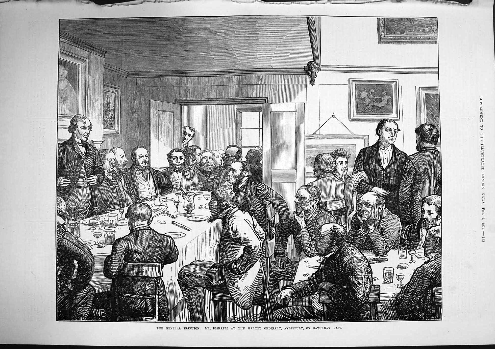 Original Old Antique Print 1874 General Election Disraeli Aylesbury Men Meeting