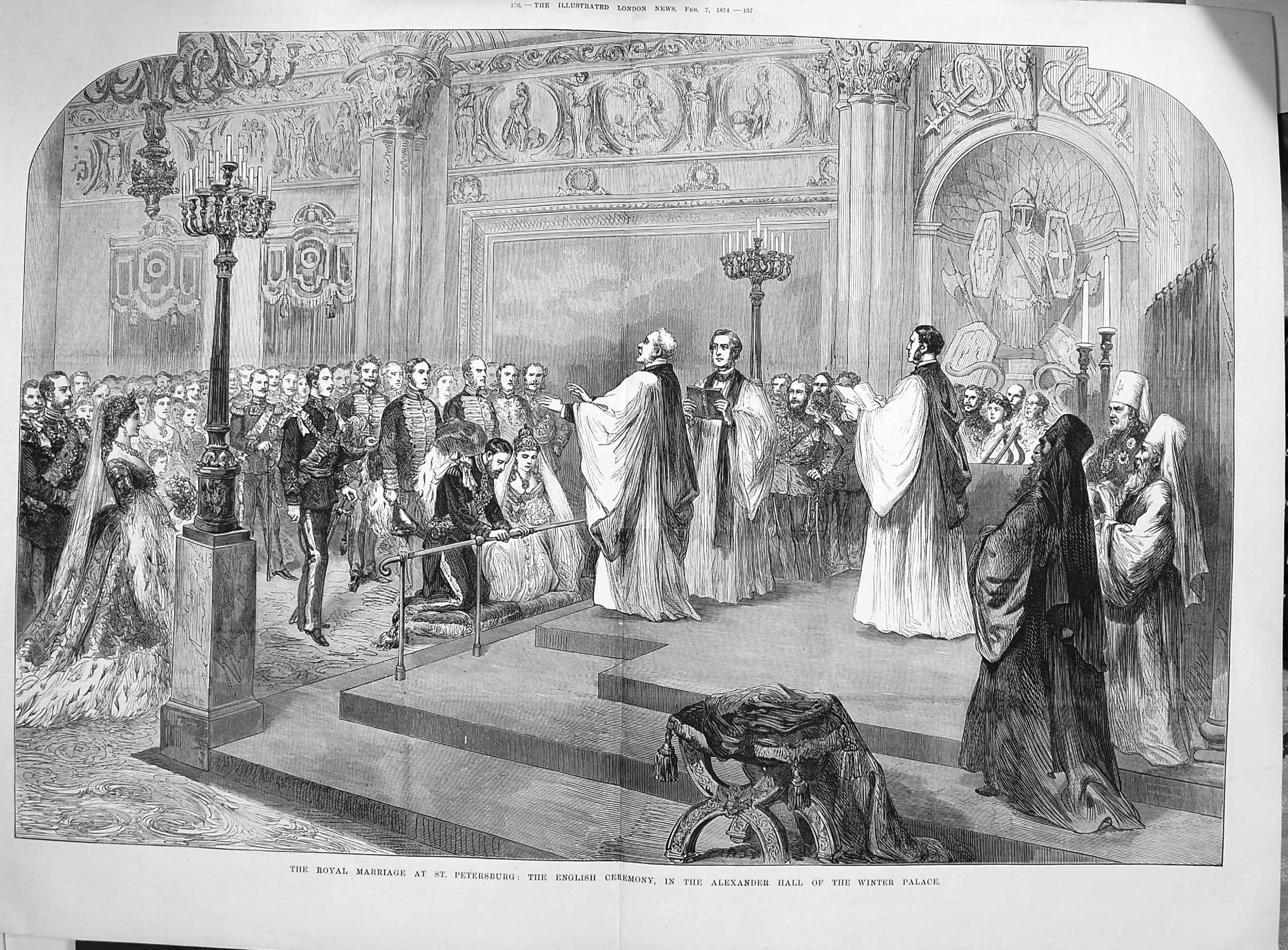 Old Antique Print 1874 Royal Wedding Petersburg Alexander Winter Palace 19th