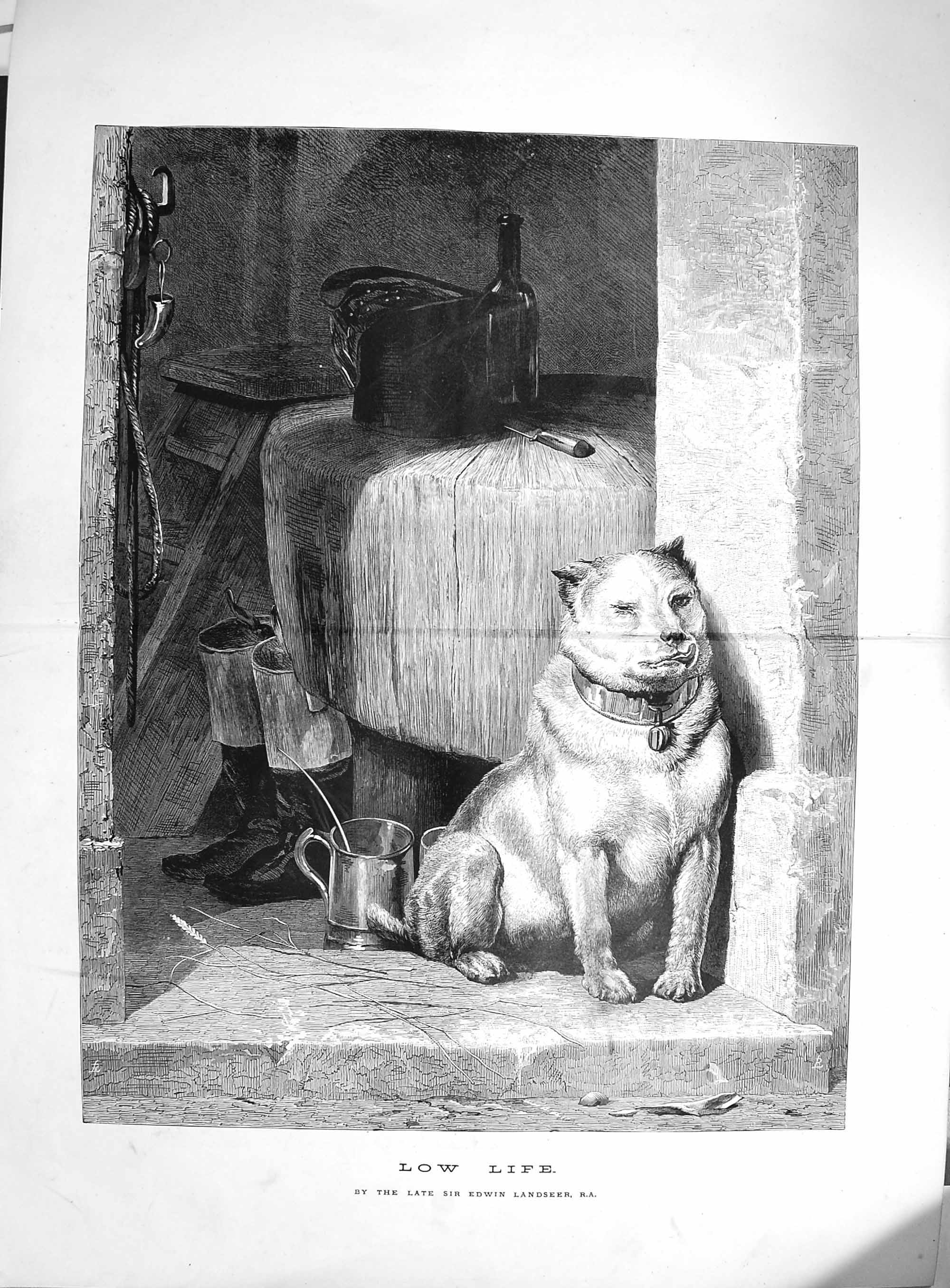 Original Old Antique Print Edwin Landseer 1874 Low Life Pu 19th