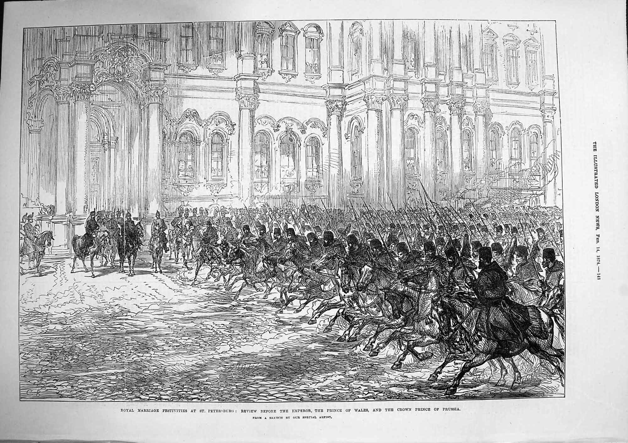 Original Old Antique Print 1874 Royal Wedding Petersburg Emperor Prince Wales