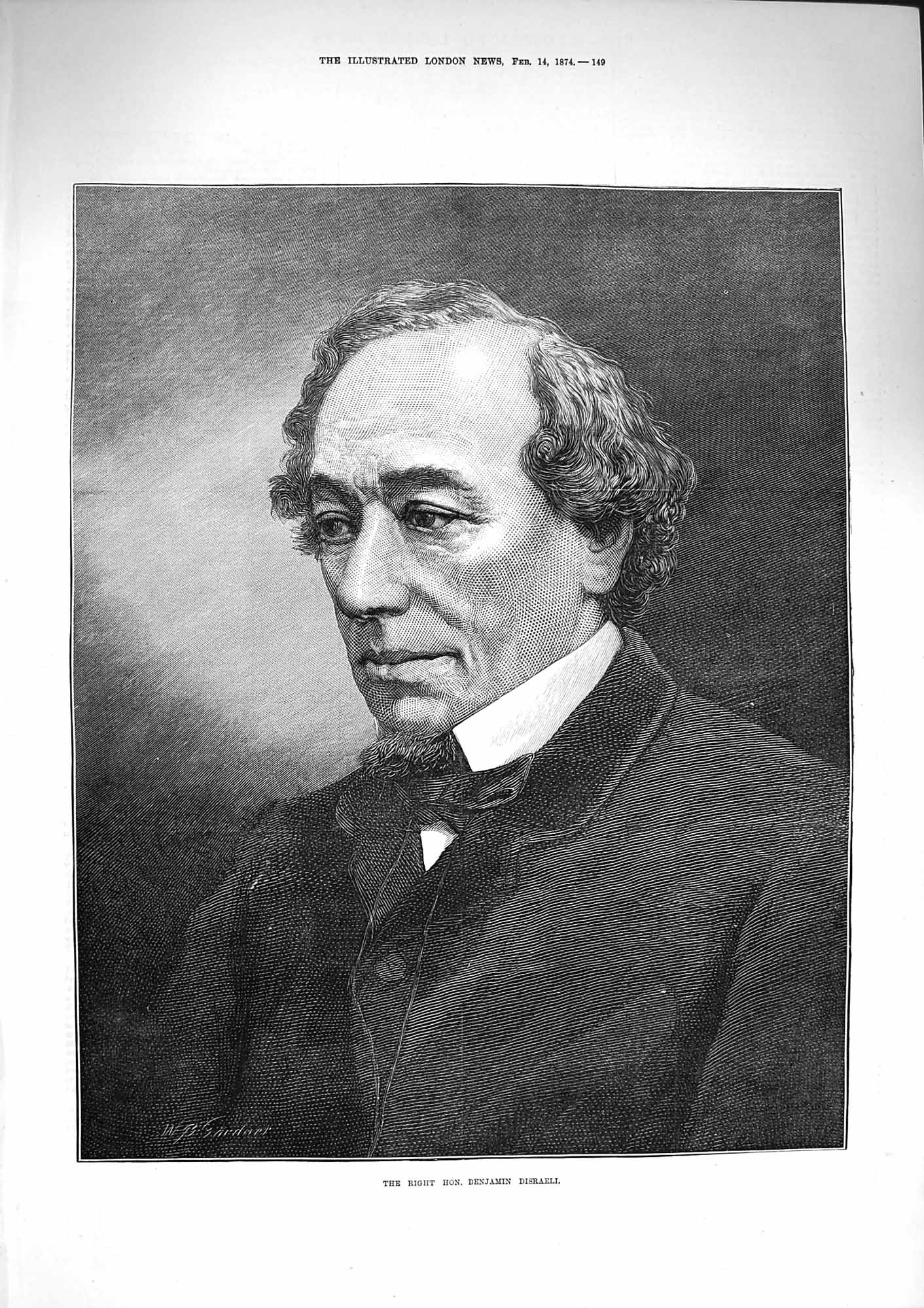 Original Old Antique Print 1874 Portrait Right Hon. Benjamin D 19th