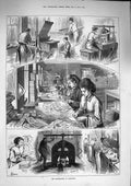Original Old Antique Print 1874 Manufacture Valentines Cars Industry Machinery