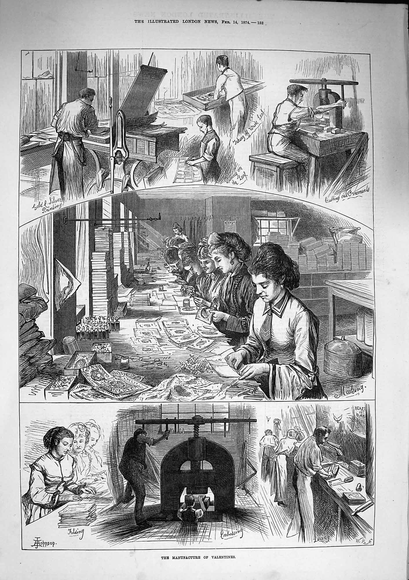 Original Old Antique Print 1874 Manufacture Valentines Cars Industry Machinery