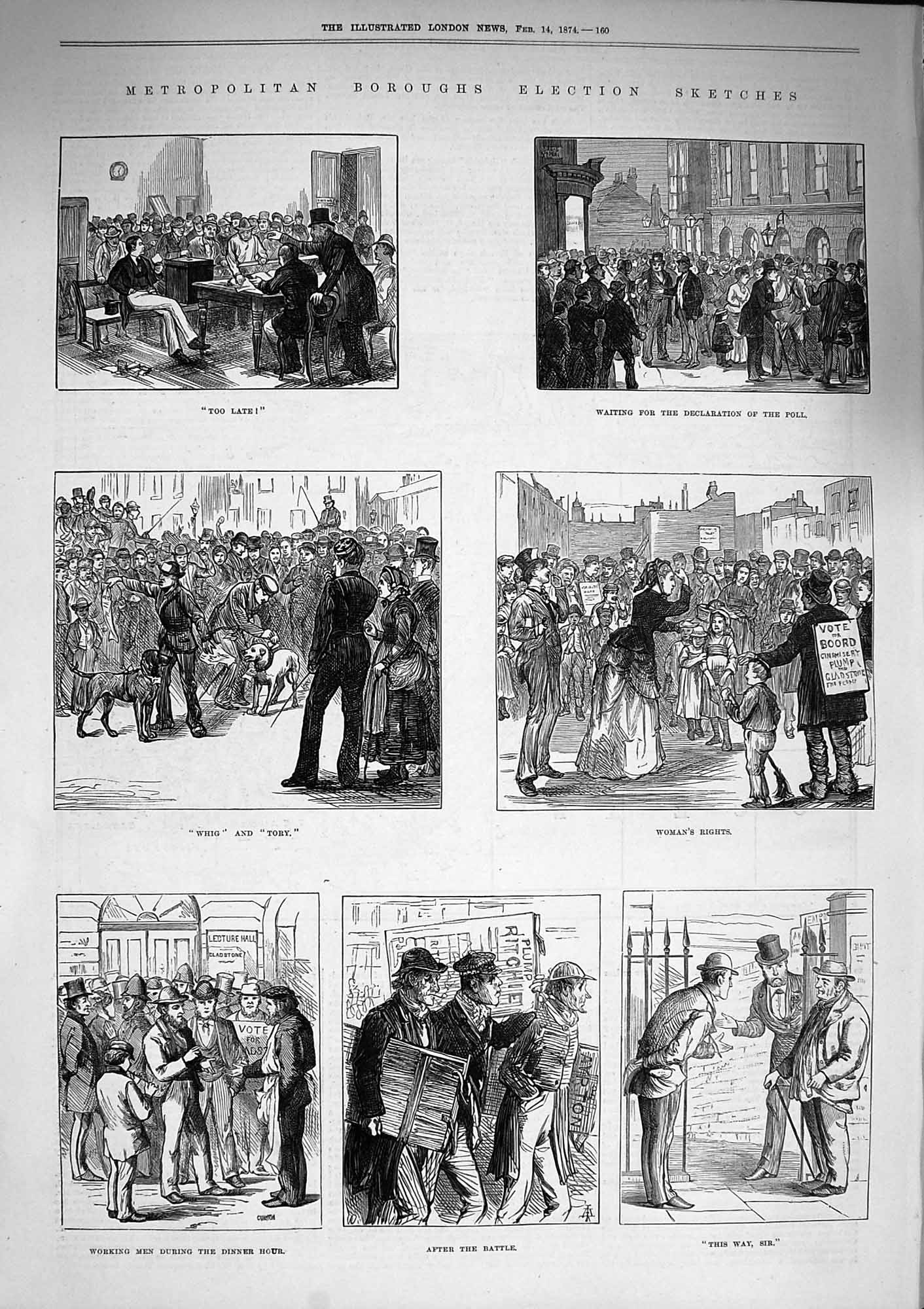 Old Antique Print 1874 Metropolitan Boroughs Election Candidate Chelsea 19th