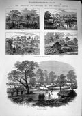 Original Old Antique Print 1874 Ashantee War Camp Dunquah Coomassie Prah-Su