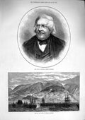 Original Old Antique Print 1874 Michelet French Historian Funchal Madeira Ships