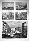 Old Antique Print 1874 Belgrave Pantechnicon Hospital Aschension Holborn 19th