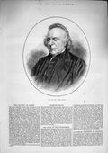 Original Old Antique Print 1874 Portrait Rev. Thomas Binney Ne 19th