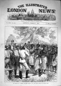 Original Old Antique Print 1874 Ashantee War Natives Drinking Queen'S Health