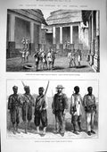 Old Antique Print 1874 Ashantee War Prah-Su Palace Fomannah Naval Brigade 19th