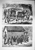 Original Old Antique Print 1874 Ashantee War Native Hammock Men Prisoners 19th