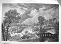 Original Old Antique Print 1874 Burning Coomassie Fire Houses Building Africa