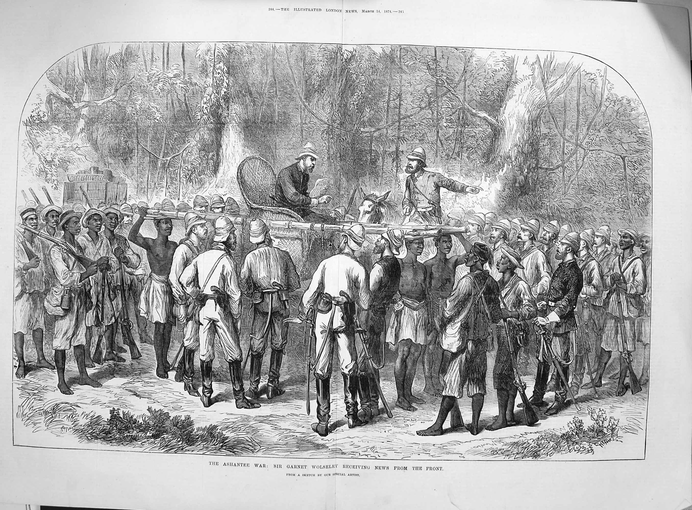 Original Old Antique Print 1874 Ashantee War Garnet Wolseley Siers Natives