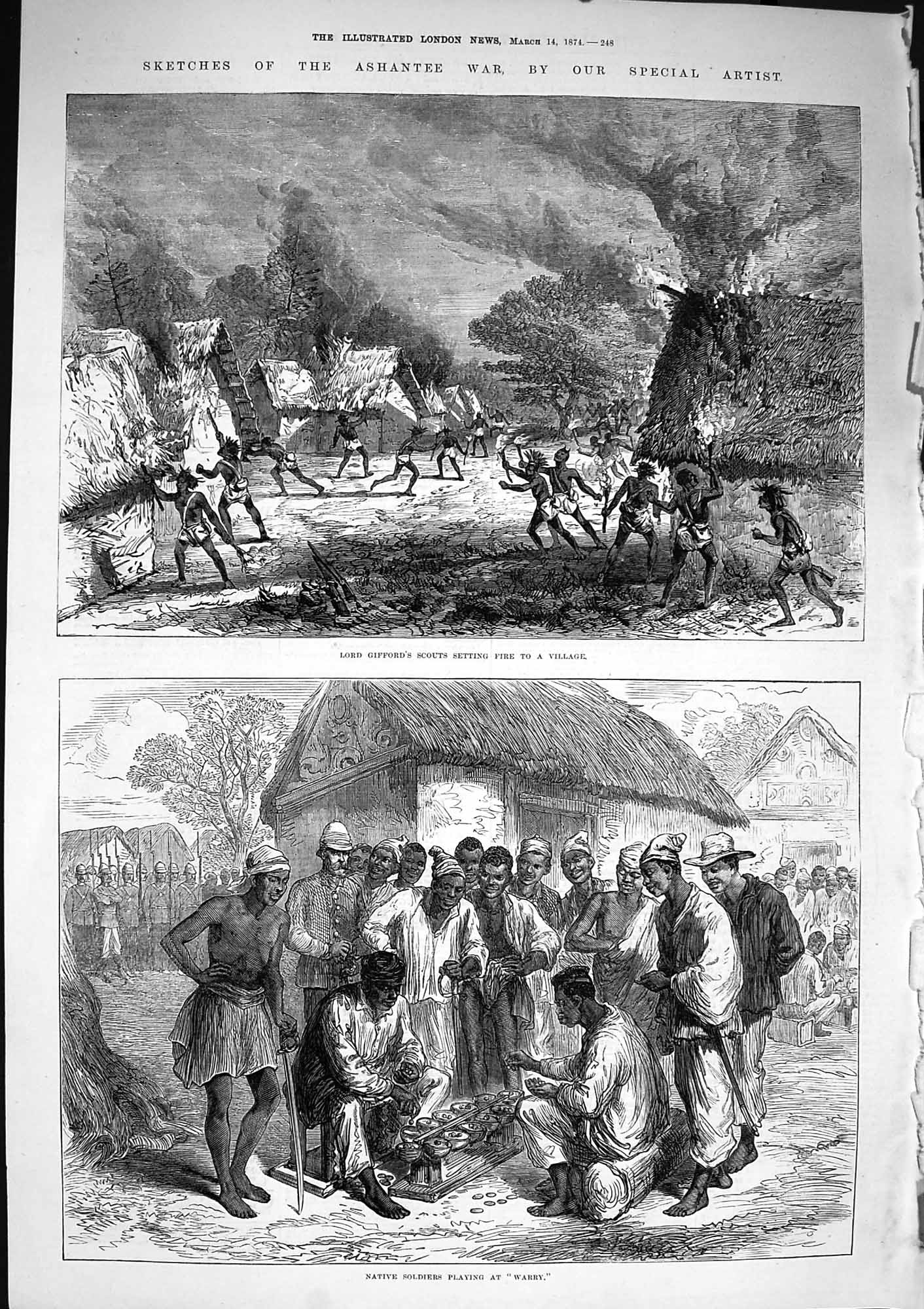 Original Old Antique Print 1874 Ashantee War Lord Gifford Native Siers Warry