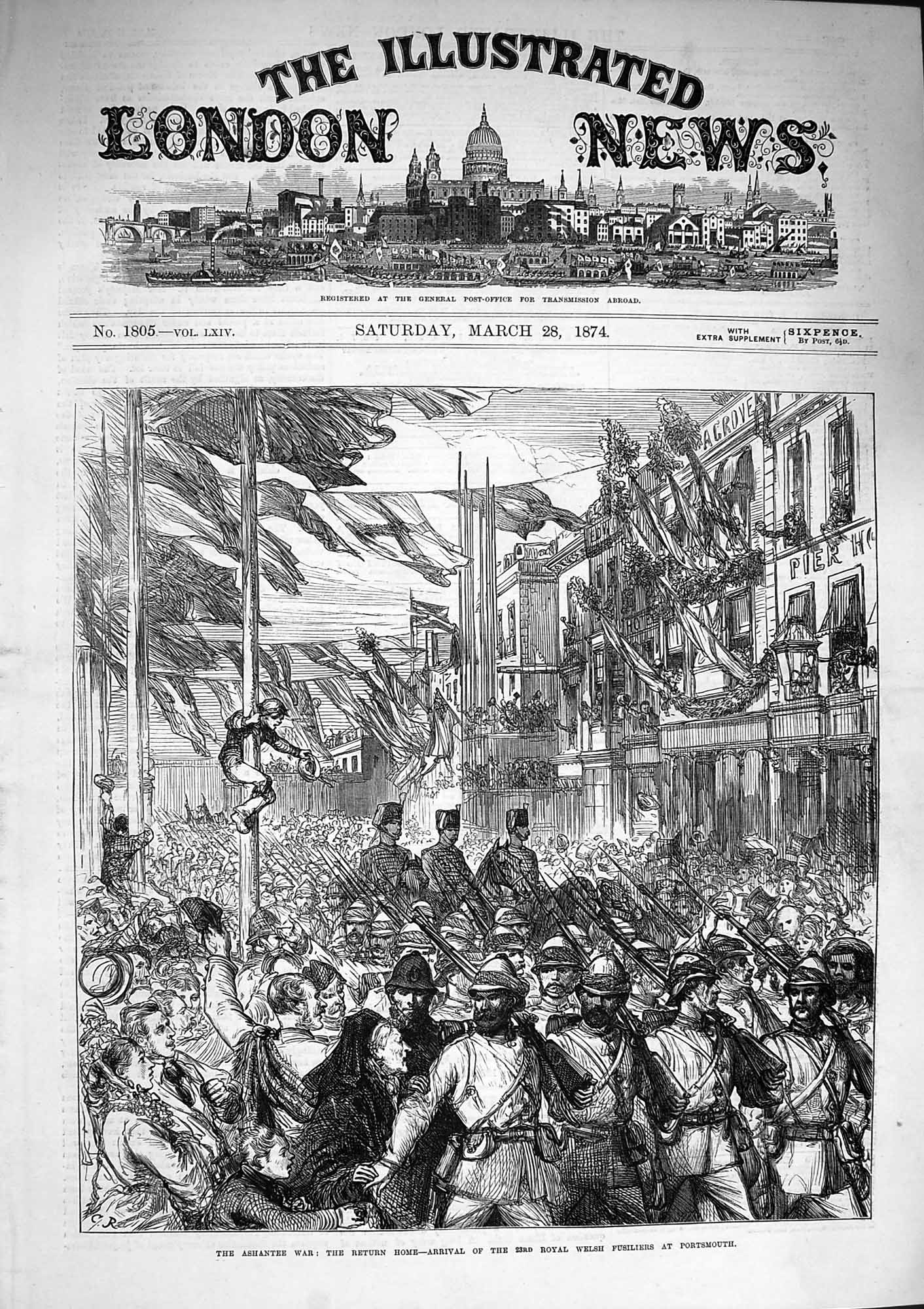 Original Old Antique Print 1874 Ashantee War Royal Welsh Fusiliers Por Victorian