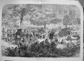 Original Old Antique Print 1874 Ashantee War Head-Quarters Battle Amoaful Army