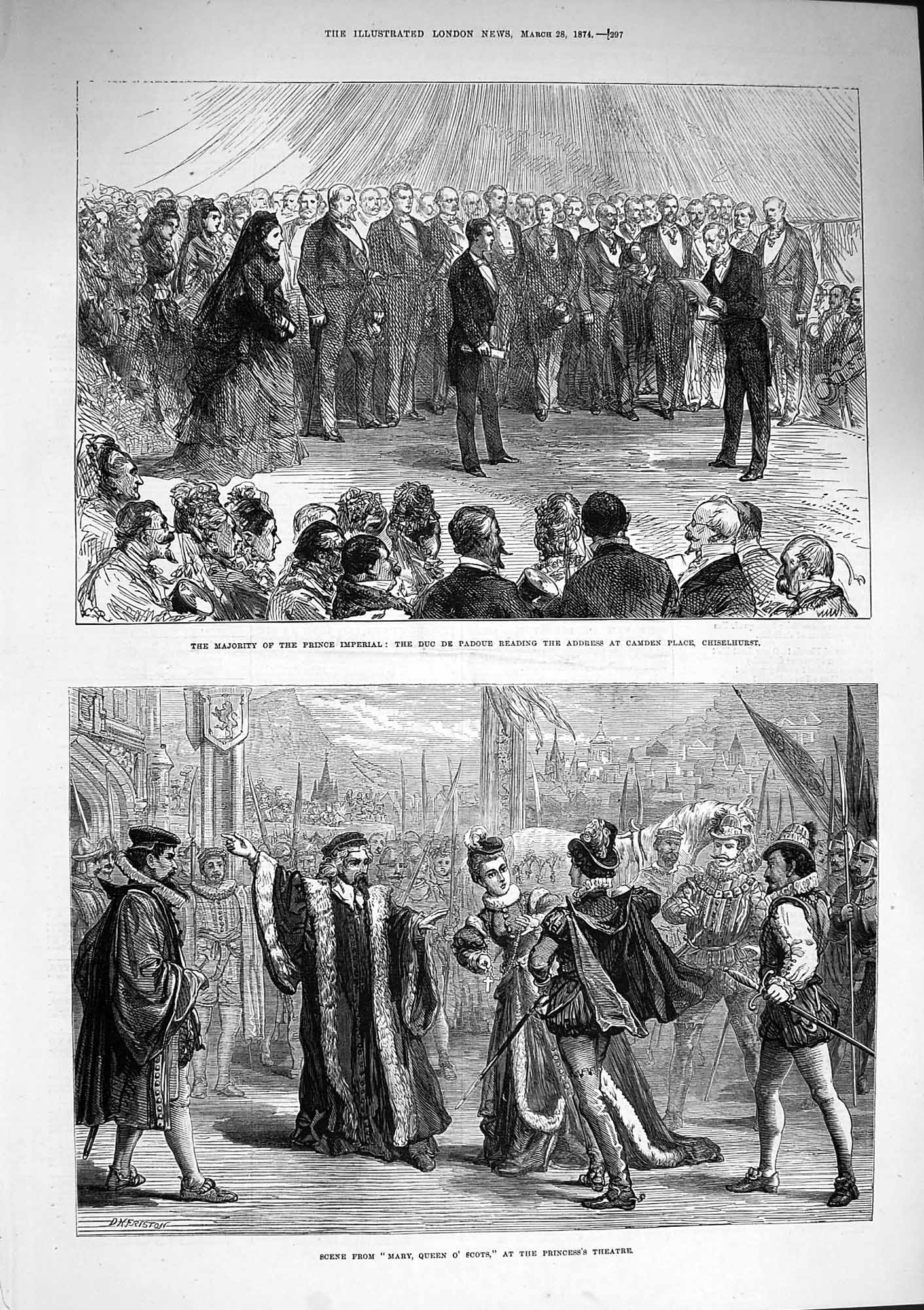 Old Antique Print 1874 Prince Imperial Camden Chiselhurst Theatre Queen 19th