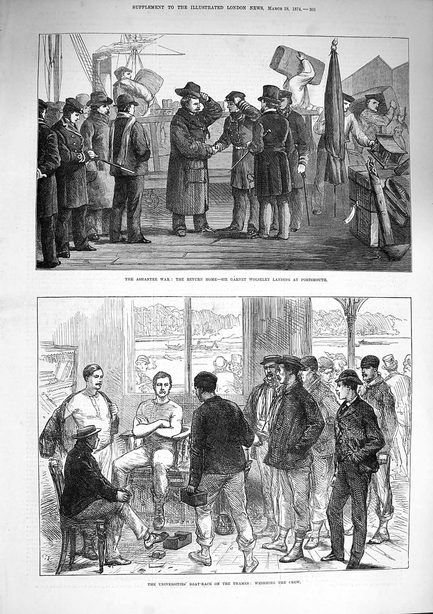 Original Old Antique Print 1874 Ashantee War Garnet Wolseley Portsmouth Thames