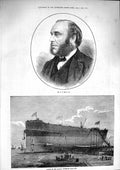 Original Old Antique Print 1874 Portrait Smith Launch Faraday Telegraph Cab 19th