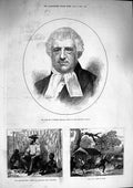 Original Old Antique Print 1874 Bodkin Judge Ashantee War Missionary Camp Tree