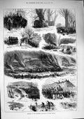 Original Old Antique Print 1874 Volunteer Sham-Fight Siers Easter Monday 19th