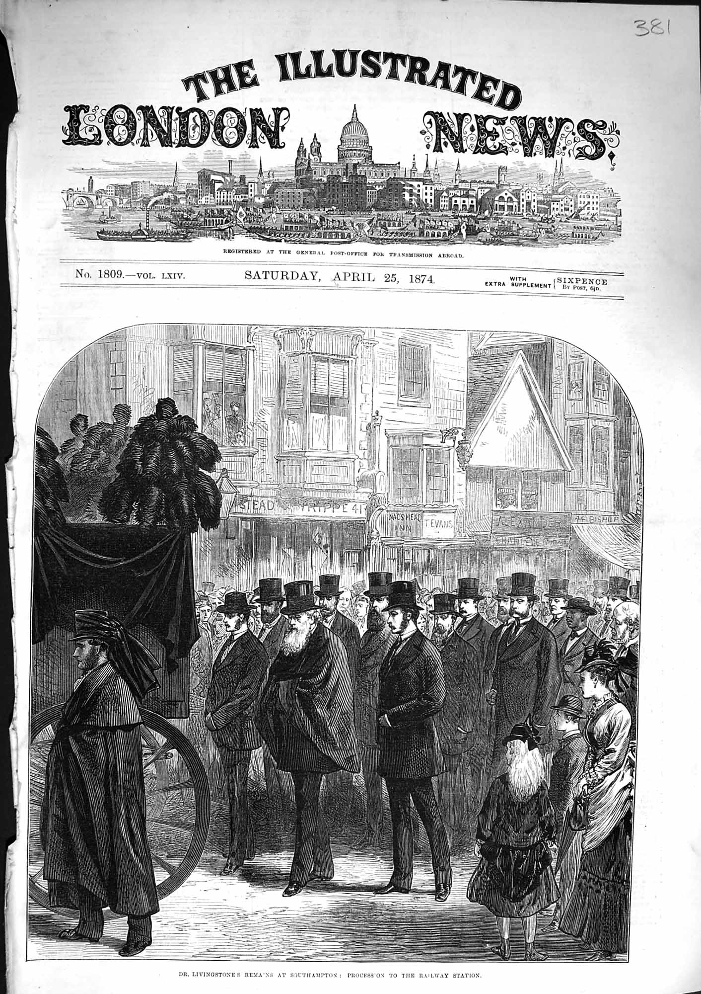 Original Old Antique Print 1874 Funeral Livingstone Southampton Railway Station