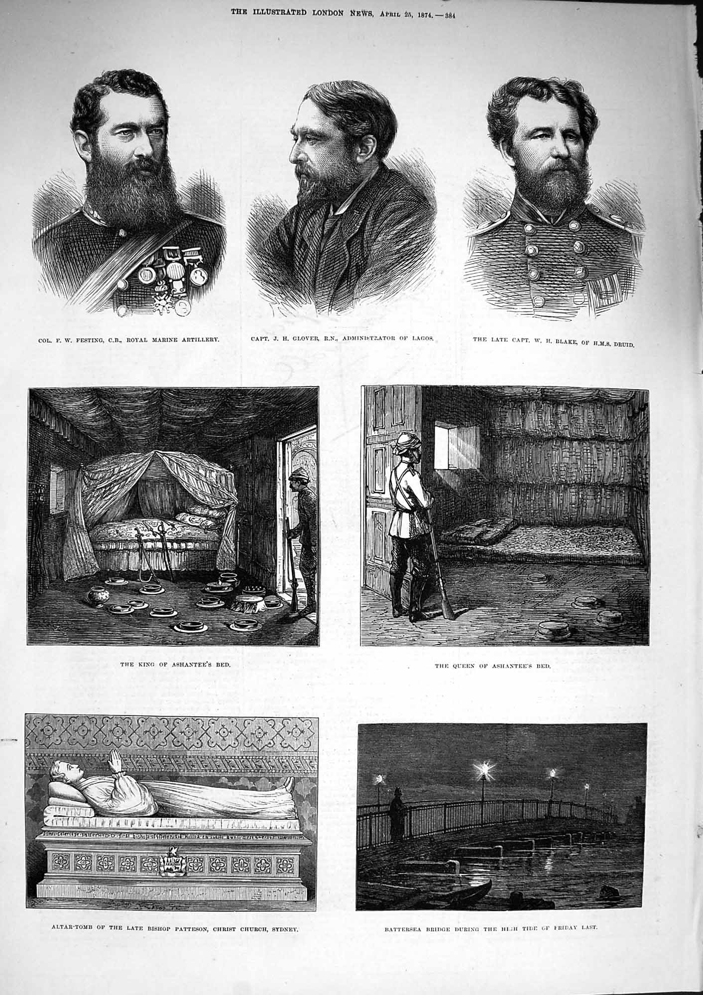 Original Old Antique Print 1874 Festing Glover Blake Ashantee Bishop Patteson