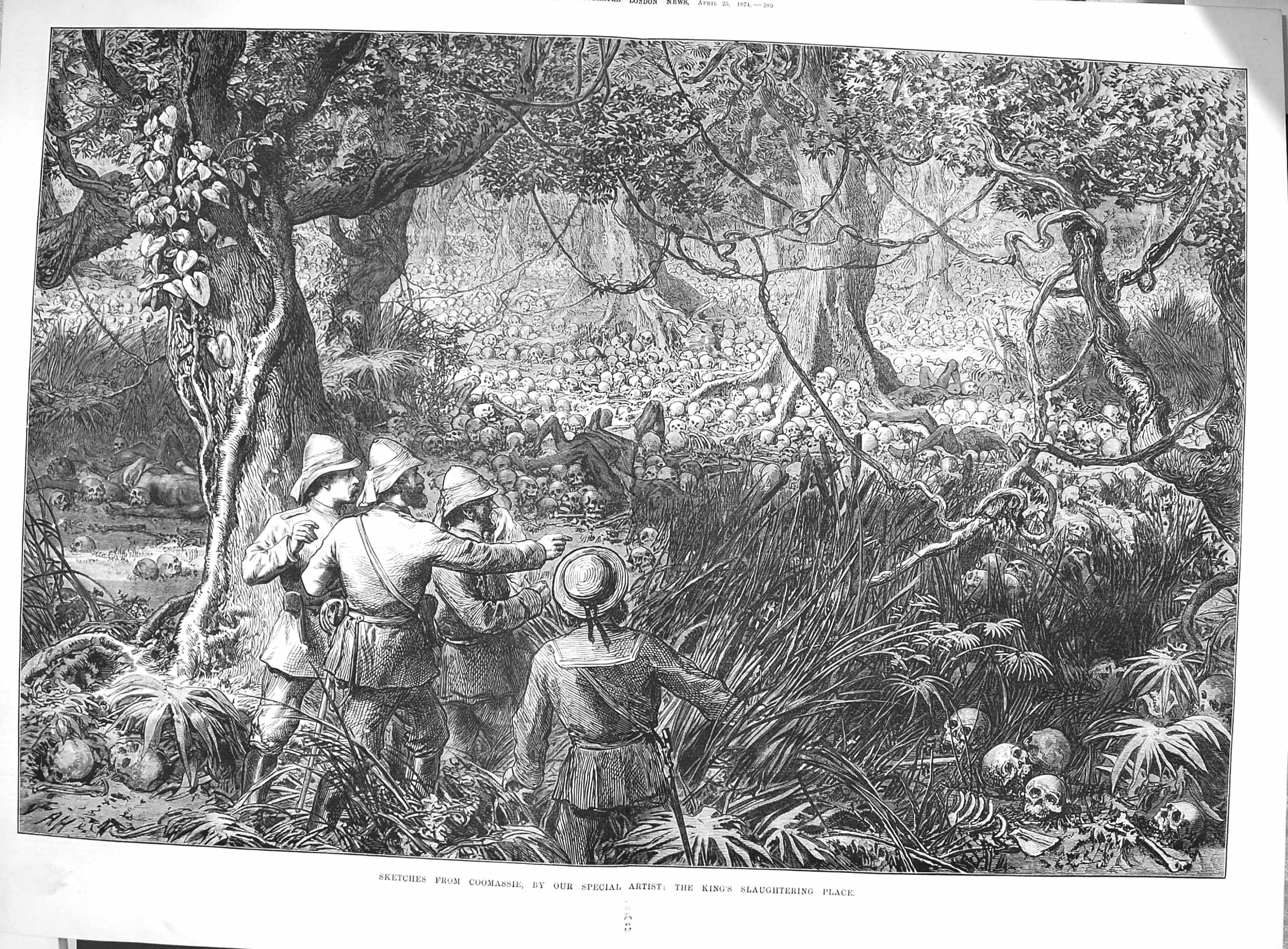 Old Antique Print 1874 Coomassie King'S Slaughtering Place Africa Forest 19th