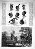 Original Old Antique Print 1874 Natives Ugogo Africa Ashantee Palace Coomassie