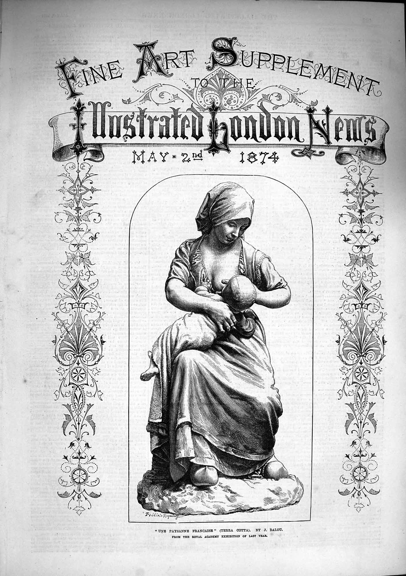 Old Antique Print Damaged 1874 Art Sculpture Francaise Gipsy Greek Lady 19th