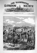Original Old Antique Print 1874 War Spain Battery San Lorenzo Bilbao Si 19th