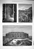 Old Antique Print 1874 Roman Colliseum Thysdrus Djem Tunis Architecture 19th