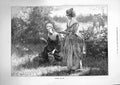 Original Old Antique Print 1874 Women Gathering May Dew Men Romance Countryside