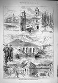 Original Old Antique Print 1874 Civil War Spain Carlist Hotel Ville Fontarabia