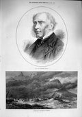 Original Old Antique Print 1874 Professor Phillips Hurricane Isle Mauritiu 19th