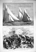 Original Old Antique Print 1874 Yachts Goodwin Light-Ship War Spain Candido 19th