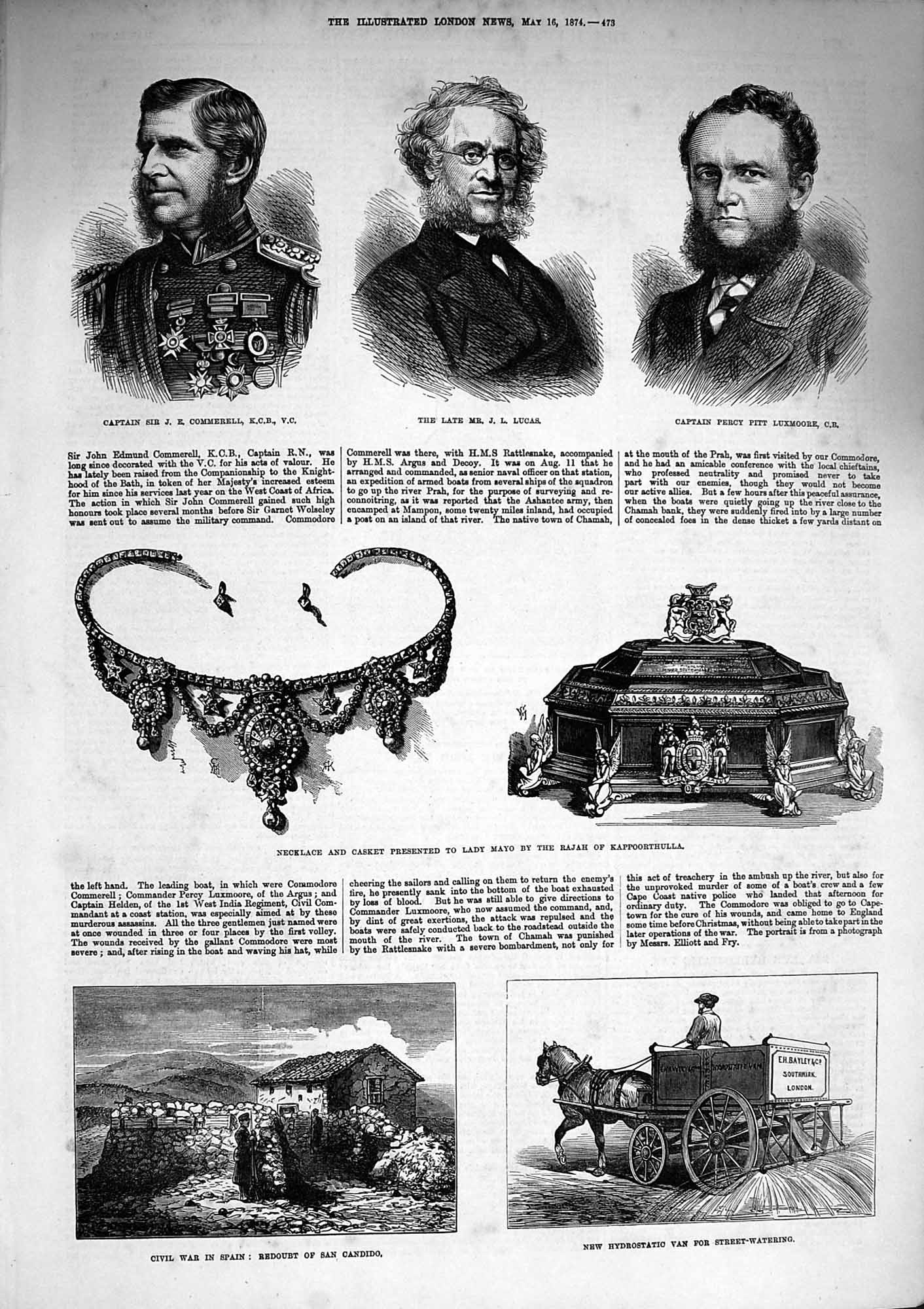 Original Old Antique Print 1874 Commerell Lucas Luxmoore Kappoorthulla Candido