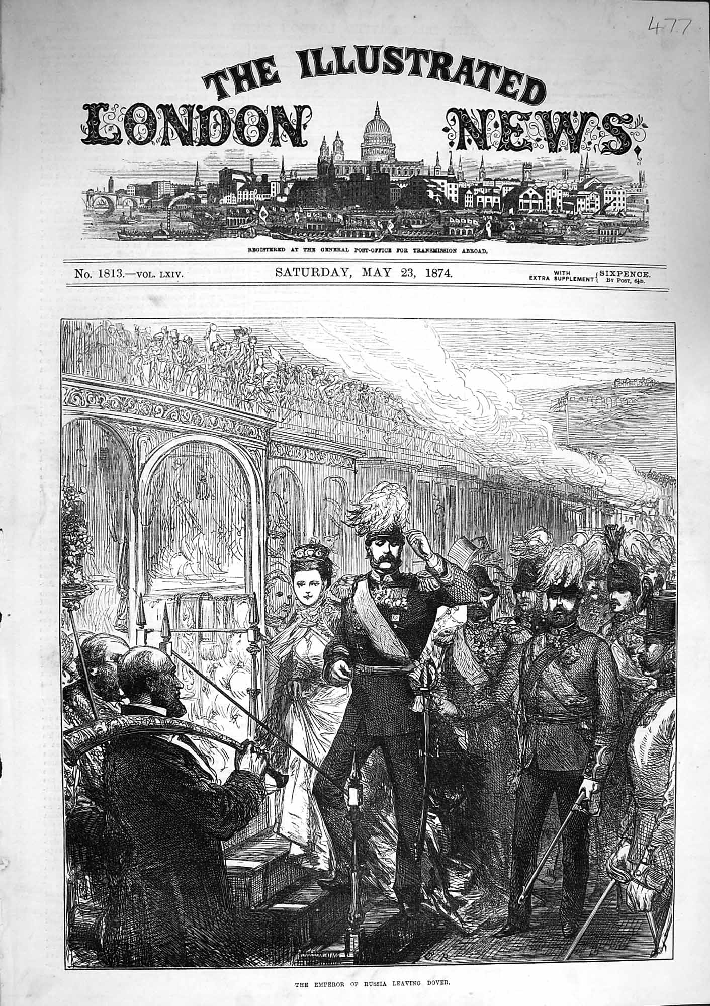 Old Antique Print 1874 Emperor Russia Leaving Dover Train Railway Station 19th