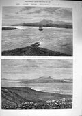 Original Old Antique Print 1874 Ship Challenger Royal Sound Kerguelen Grave 19th