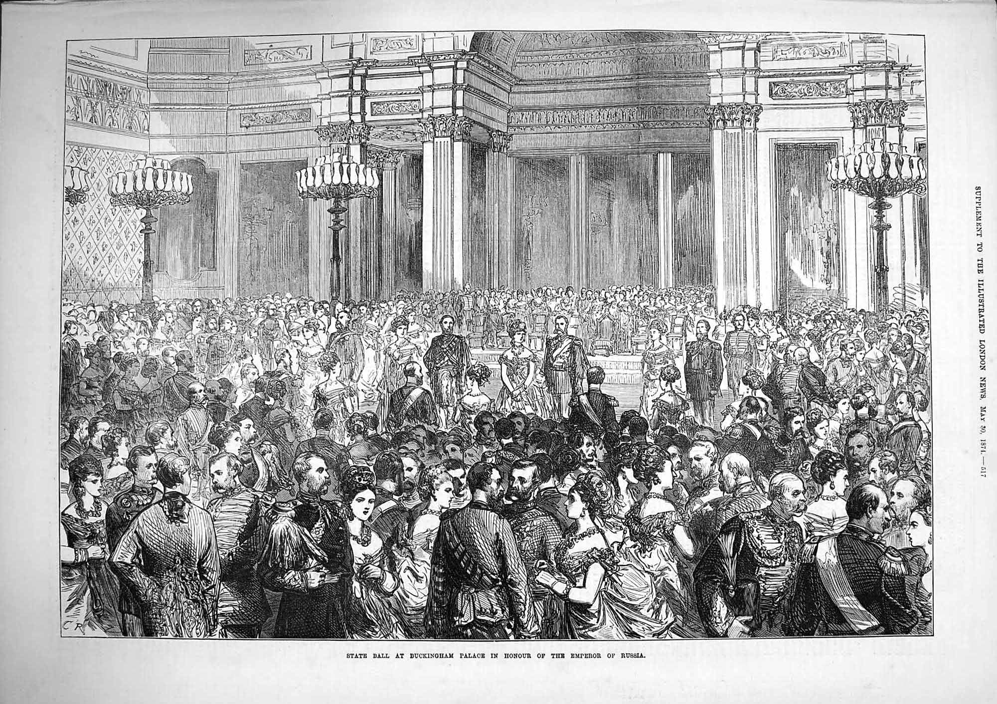 Old Antique Print 1874 State Ball Buckingham Palace Emperor Russia London 19th