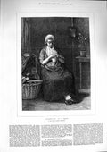 Original Old Antique Print 1874 Expectation Young Woman Sitting Chair K 19th