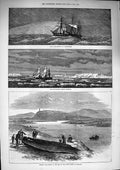 Original Old Antique Print 1874 Ship Challenger Snowstorm Icebergs River Forth