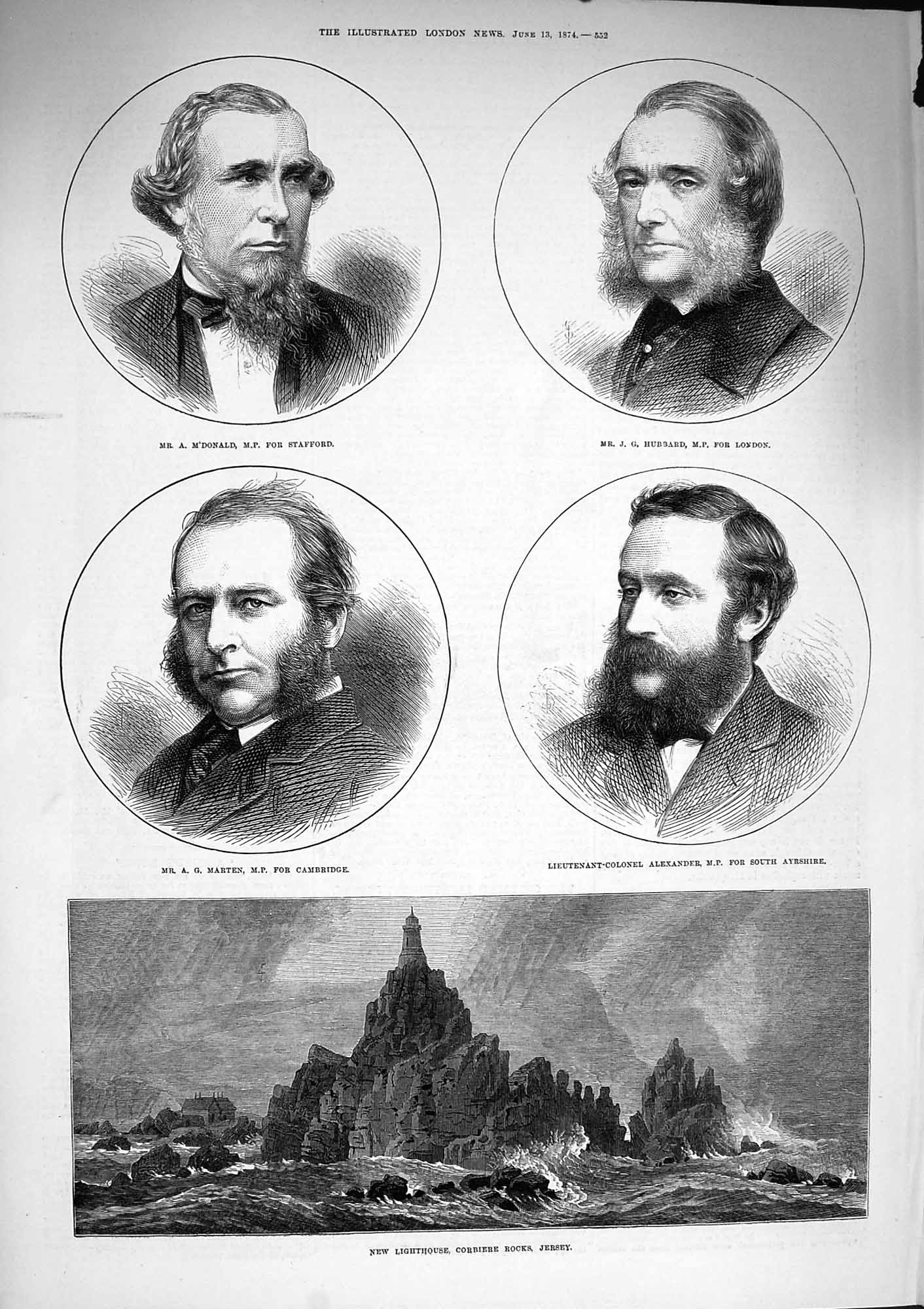 Old Antique Print 1874M'Donald Hubbard Alexander Marten Lighthouse Jersey 19th
