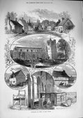 Original Old Antique Print 1874 John Bunyan Elstow Church Cottage Chair Relics