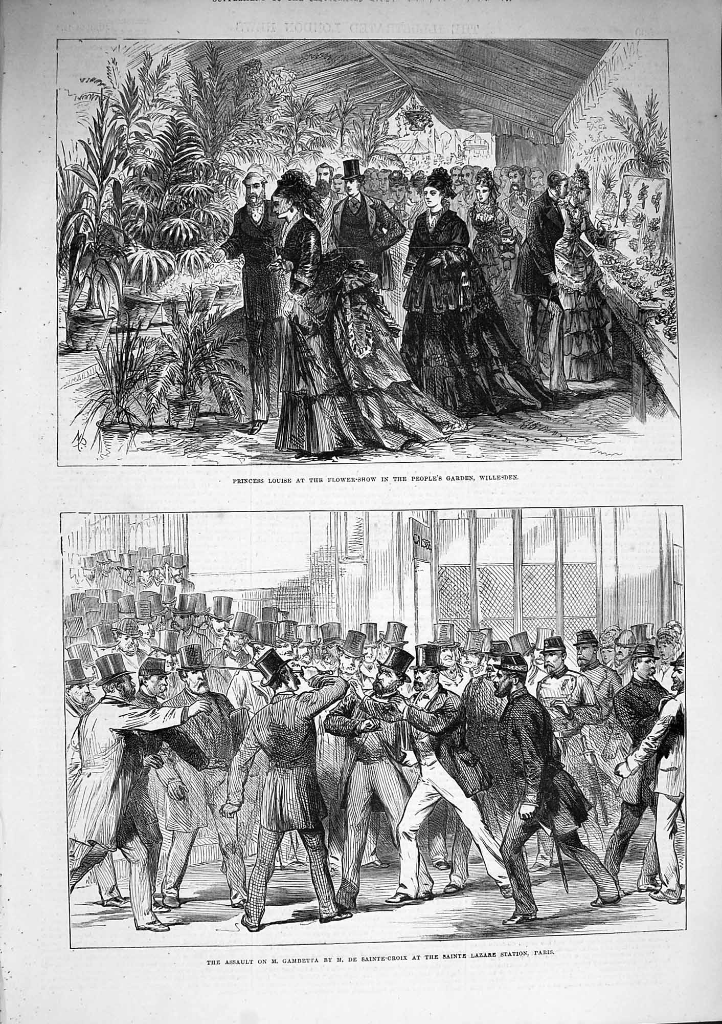 Old Antique Print 1874 Princess Louise Flower Show Willesden Lazare Paris 19th