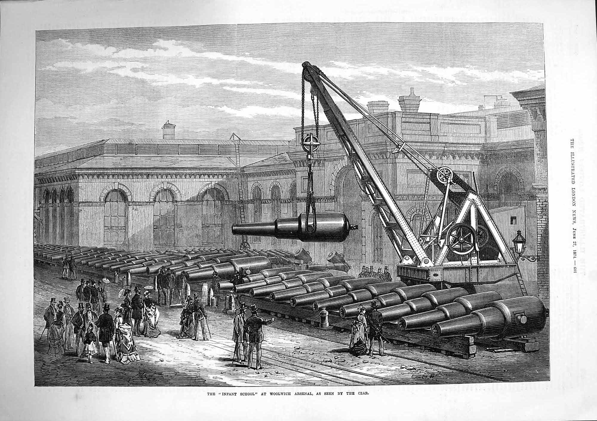 Original Old Antique Print 1874 Infant School Weapons Woolwich Arsenal Czar