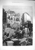 Old Antique Print 1874 Scene Rebuilding St. Cloud Paris France Fine Art 19th