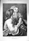Original Old Antique Print 1874 Nursery Tales Children Story GirlsVictorian