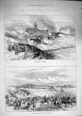 Original Old Antique Print 1874 War Spain Bombardment Hernani Catalan Vittoria