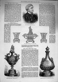 Original Old Antique Print 1874 Charles Fox Ascot Race Plate Cup Queen'S GVase